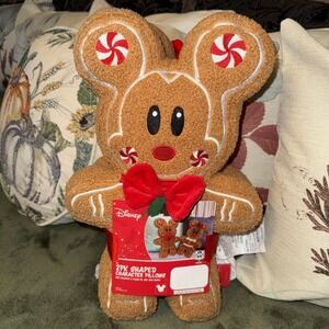 Disney Gingerbread Mickey Holiday Pillow - Brown and Red